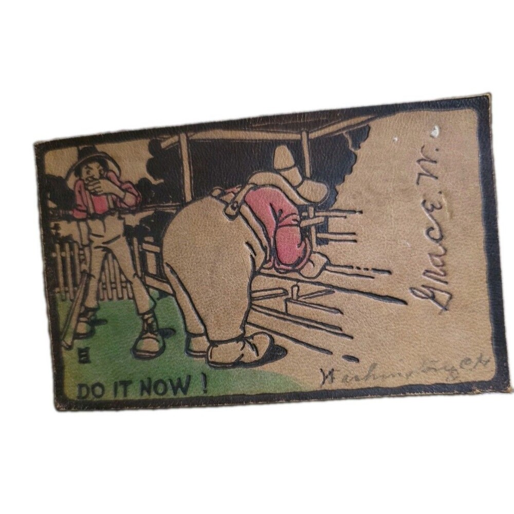 Vintage Leather Postcard  "DO IT NOW!" Cartoon Funny